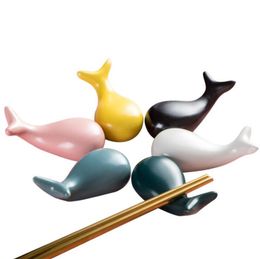Whale Chopstick Rack 8 Colours Creative Ceramic Chopstick Rest Hotel Restaurant Desktop Tableware Spoon Holder Chopstick Holder