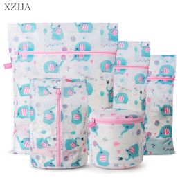 XZJJA 4PC/SET Cute Animal Laundry Bags Clothing Underwear Bra Socks Washing Pouch Washing Machine Bag Zipper Protector Net Case Y200429