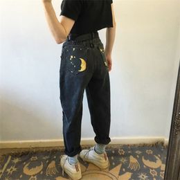 New Women Fashion High Waist Straight Jeans Pants for Women Streetwear Loose Female Denim Jeans Casual Print Ladies Jeans