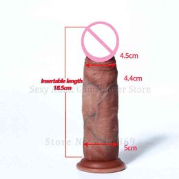 NXY Dildos 18.5cm Simulation Dildo Realistic Sliding Foreskin G Spot Stimulate Soft Silicone Penis Big Dick Suction Cup Sex Toys For Women 0121