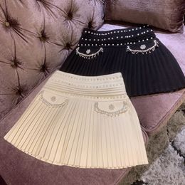 Fashion design women's high waist cute luxury beading rhinestone patchwork pleated thickening autumn spring short skirt SMLXL