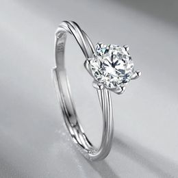 American Simulation Moissanite S925 Sterling Silver Platinum-plated Diamond Ring Female Niche Design Simple Sweet Jewelry Gift