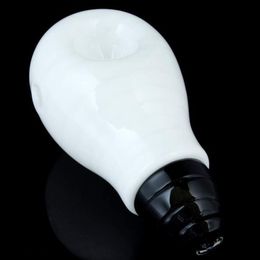 Latest Black White Pyrex Thick Glass Light Bulb Lightbulb Shape Dry Herb Tobacco Oil Rigs Smoking Handpipe High Quality Handmade DHL Free