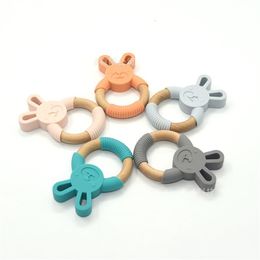 Free DHL INS Animal Silicone Teether Wooden Ring Nursing Accessories Infant Gift Chewable Rattle Circle Newborn Shower Baby Teethers 535 K2