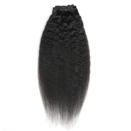 Peruvian Human Hair Kinky Straight 8-24inch Clip-in Hair Extensions Natural Colour Yaki Clip On Hair Products 120g