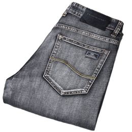 Jeans grigi classici da uomo primavera estate elasticizzati elasticizzati sottili da lavoro stile casual 220308
