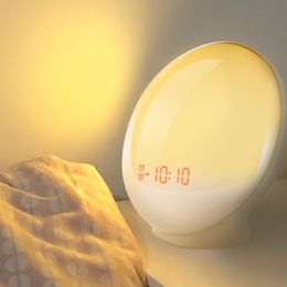 TITIROBA Alarm Clock Wake Up Light Digital Snooze Nature Night Lamp Clock Sunrise Colorful Light With Nature Sounds FM Radios LJ200827