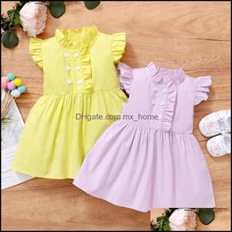 Girls Dresses Baby & Kids Clothing Baby, Maternity Clothes Ruffle Flying Sleeve Dress Children Solid Colour Princess Summer Boutique Fashion