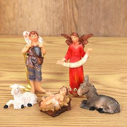 Christmas Decorations Nativity Scene Manger Figurines Painted Resin Crafts Desktop Ornament For Home Living Room Bedroom Drop