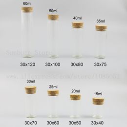 50 x Empty Clear Borosilicate Glass Bottle Jar Vial Test Tube with Wooden Cork Stopper Small Container 15ml 20ml 30ml 50ml 2oz