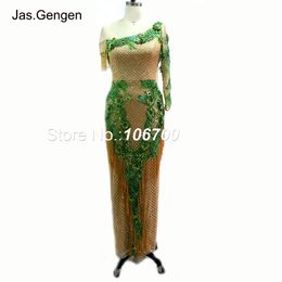 Amazing One Sleeve Tassel Evening Dress vestido de noiva Gold Glittering Embroidery Flower Lace Sheer Illusion Prom Gowns LJ201118