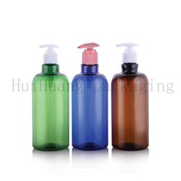 12pcs 500ml Empty Brown blue green Lotion Pump Bottles,Amber Plastic Shampoo Container With Dispenser,Liquid Soap PET Bottle