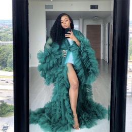 Fashion Ruffles Tulle Kimono Women Dress Robe Extra Puffy Prom Party Dresses Puffy Sleeves African Cape Cloak Pregnant Gowns LJ200821