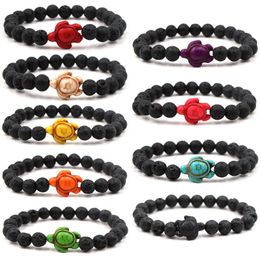 Sea Turtle Beads Bracelets For Women Men Classic Lava Stone Essential Oil Diffuser Elastic Friendship Bracelet Beach Jewellery