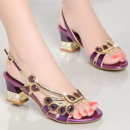 Sandals 2022 Mid-heel Thick-heeled Diamond- Shoes, Comfortable And Versatile High-heeled Large Size Fish Mouth Female