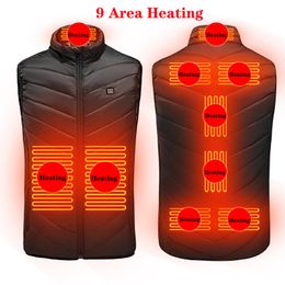 Ebaihui 9 Places Usb Jacket Heated Heated Vest Men Women Heated-Vest Thermal Clothing Hunting Vests Winter Heating Jackets Black Asian Size S-6XL