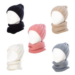 Girl Beanie Warm Knitted Hat and Scarf Set Children Winter Crochet Hats Caps for Boys Kids TD327