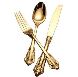 Retro style gold cutlery flatware set Stainless steel 5-piece set dinnerware knife fork spoon dessert fork tea spoons
