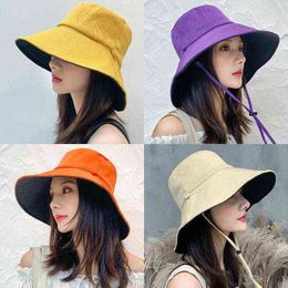 2020 summer fisherman hat women solid Colour double-sided cover UV protection cap big edge sun protection hat woman G220311