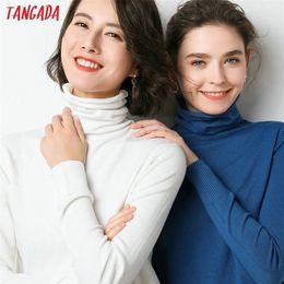 Tangada korean style women solid turtleneck sweater female long sleeve chic winter ladies jumpers sweater pull femme AQJ20 201023
