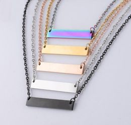 Hot Blank Bar Pendant Necklace Stainless Steel Necklace Gold 6 Colours Blank Bar Charm Pendant Jewellery For Buyer Own Engraving DIY