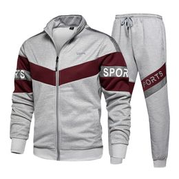 New Men's Casual Stitching Tracksuit Autumn Running 2 Pieces Sport Set Men Long Sleeve Zipper Sweatshirt Sets Winter Gym Clothes 201130