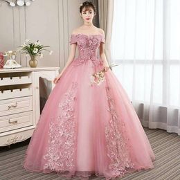 2021 New Sexy Flowers Appliques Bateau Ball Gown Quinceanera Dresses Tulle Lace Up Sweet 16 Dress Debutante Prom Party Dress Custom Made 043