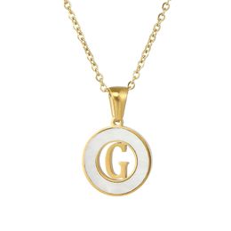 18k Gold Plated Initial Letter Women Necklace, Dainty Round Shell Alphabet Pendant, Personalised 26 Capital Letters Pendant for Teen Girls J