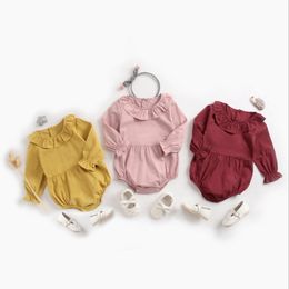 Baby Jumpsuit Ruffle Collar Infant Girls Rompers Solid Cotton Toddler Jumpsuits Long Sleeve Casual Baby Clothing 3 Colors BT4541