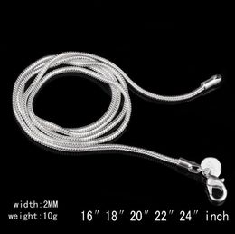 2MM 925 Sterling Silver Snake Chains Lobster Clasps Necklaces For women Men Jewellery Size 16 18 20 22 24 inches