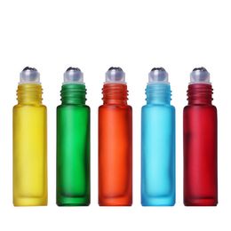 New10ml Packing Bottles Portable Frosted Colourful Thick Glass Roller Essential Oil Perfume Travel Refillable Rollerball Bottle DH6974
