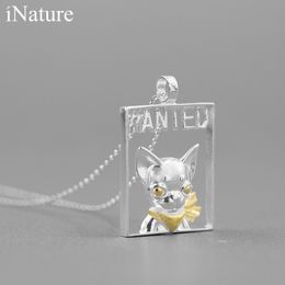 INATURE 925 Sterling Silver Playful Chihuahua Dog Animal Necklace for Women Chain Jewellery Pendants Necklaces Bijoux Q0531