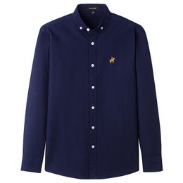 Casual Pure Cotton Mens Oxford Shirts Long Sleeve Thick Slim Fit Embroidery Purple Shirt fashion designer blouse LJ200925