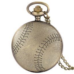 Antique Baseball Case Pocket Watch Retro Quartz Analogue Watches for Men Women with Sweater Necklace Chain Souvenir