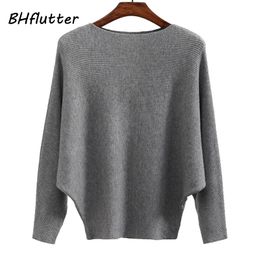 BHflutter Sweater Women Slash Neck Knitted Winter Sweaters Tops Female Batwing Cashmere Casual Pullovers Jumper Pull Femme 201109