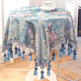 Luxury European Style Round/Square Tablecloth with Tassel Embrodered Table Cover for Wedding Decor Christmas Round Table Cloth T200707
