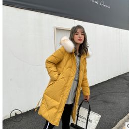 Off-season new medium and long down jacket for women fishtail with large fur collar, loose and thickened white duck down co 201217
