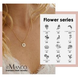 Engrave Flower Necklace for women Korea style Choker Necklace 316L Stainless Steel Necklace Fashion Jewellery Y200323