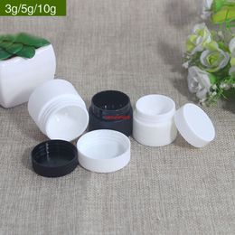 100pcs/lot 3g 5g 10g black white Refillable Bottles Plastic Empty Makeup Jar Pot Travel Face Cream/Lotion/Cosmetic Containergood package