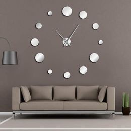 Round Reloj De Pared Clock Mirror Acrylic Home Decor DIY Simple Design Frameless Giant Wall Clock Modern Watches 3d Sticker LJ200827