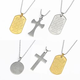 20pcs/lots English Lord's Prayer And Serenity Prayer Mens Womens Stainless Steel Cross Pendant Necklace With 45cm Steel Bead Chain
