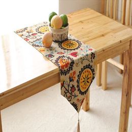 Hot sales Cotton linen table runner sunflower printed kitchen table cover party wedding decoration home textile