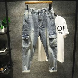 Fashion 2021 Denim Trousers Mens Brand Loose Men's Harem Pants Multi-pocket Retro Hiphop Stretch Overalls Teenagers Baggy Jeans