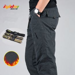 Men's Waterproof Winter Cargo Pants Fleece Thick Warm Pants Double Layer Multi Pocket Casual Military Baggy Tactical Trousers 201110