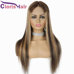 P4/27 Honey Blonde Coloured Lace Front Wig T Part Straight Highlight Blond Ombre Human Hair Brazilian Virgin Glueless Wigs For Black Women Natural Hairline