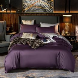 Egyptian Cotton Purple Grey Reversible Duvet Cover Breathable Soft Twin Queen King Size Bed Sheet set Bedding sets Zipper 201021