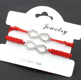 20pcs/10set Women Silver Colour Crystal Zircon 8 Infinity Bracelet Braid Red Rope Thread Bracelet For Couples Kids Love Gift