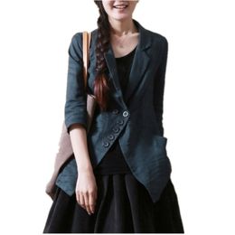 Plus Size 5XL Fashion Linen Casual Blazer Jacket 2019 Spring And Autumn Irregular Half/Long Sleeves Slim Ladies Suit Coat T200319