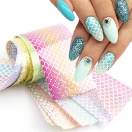 10pcs Mermaid Nail Foils Gradient Fish Scale Nail Art Decorations Holographic Adhesive Paper Colorful Design For Manicure LE9114