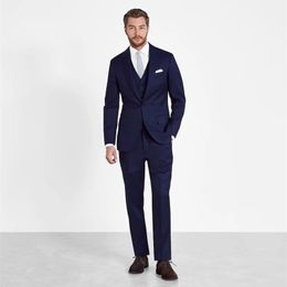 Navy Blue Men Formal Suit Split Side Set Slim Fitted Groom Wedding Party Tuxedos Groomsman Blazer Sets (Jacket+Vest+Pants) 201106